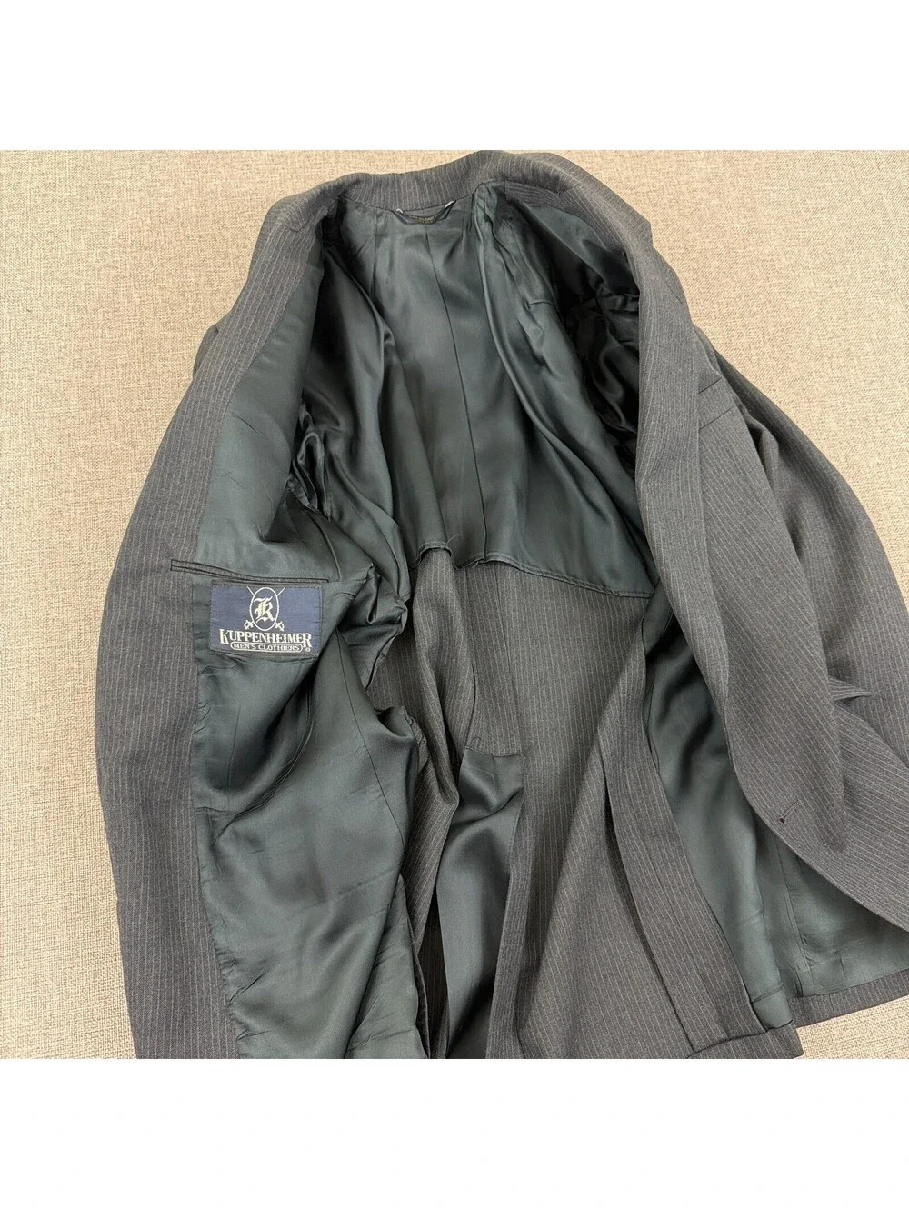 Vintage 90s Kuppenheimer Mens 42R Gray Pinstripe Wool Blazer Sport Coat USA